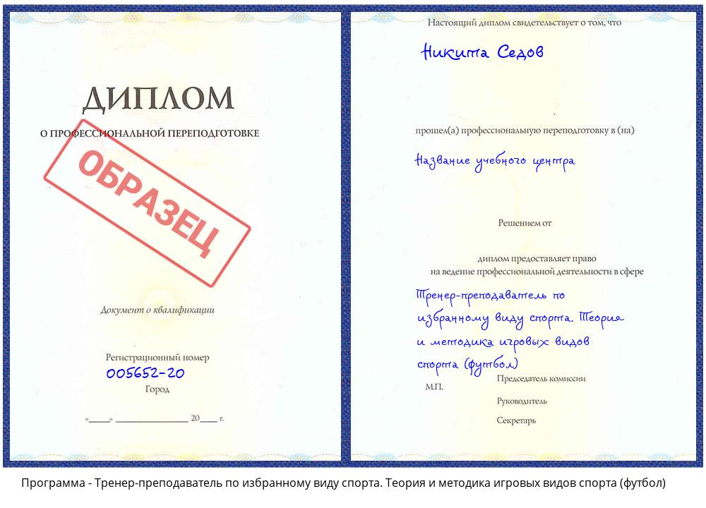 Тренер-преподаватель по избранному виду спорта. Теория и методика игровых видов спорта (футбол) Мытищи