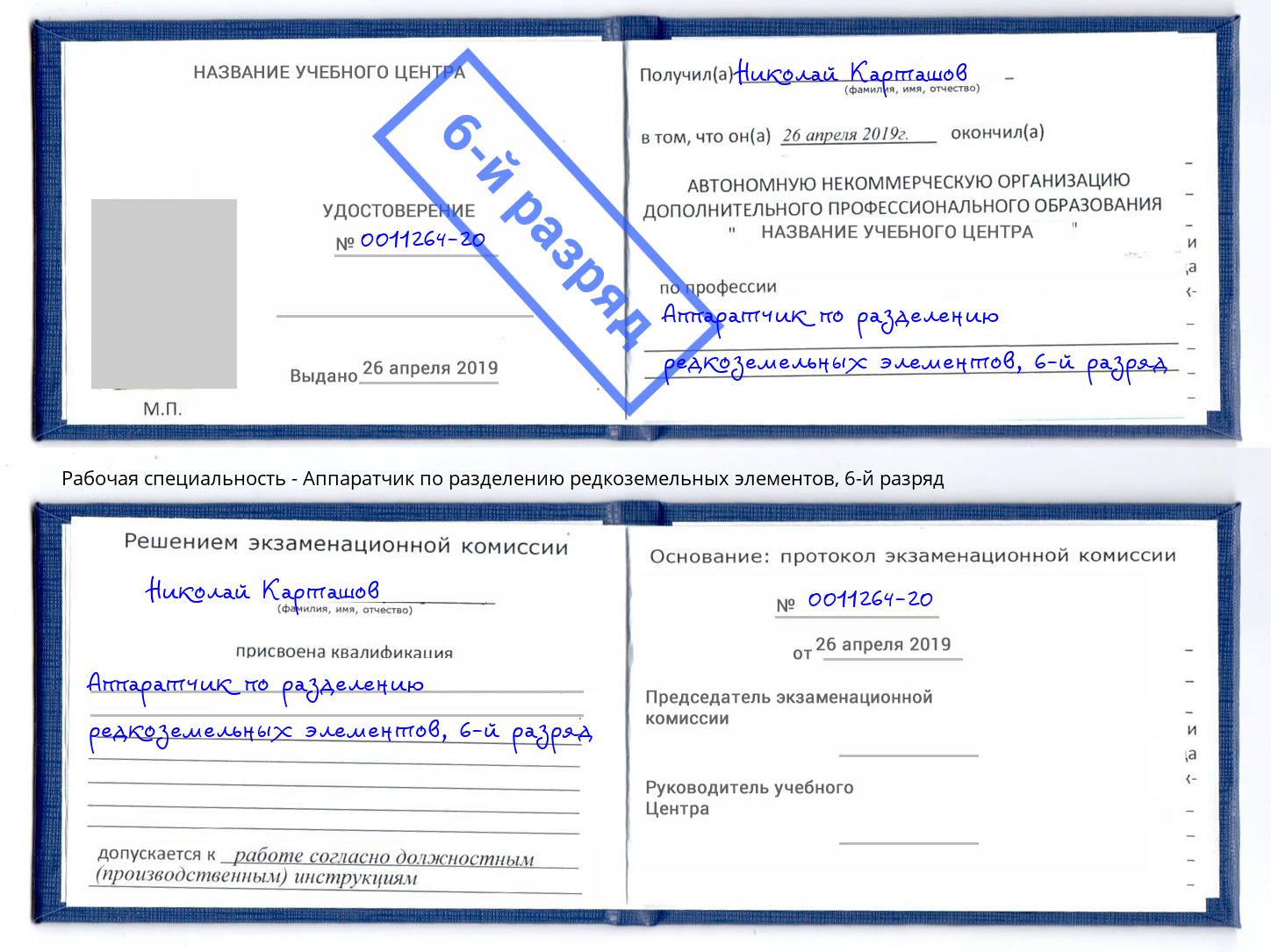 корочка 6-й разряд Аппаратчик по разделению редкоземельных элементов Мытищи